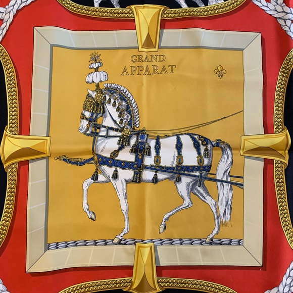 Vintage RARE Hermes Navy Red Silk Scarf Horses - Picture 3 of 6